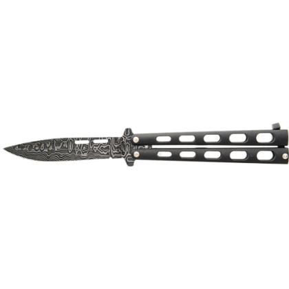 BEAR & SON BUTTERFLY KNIFE 3.38" BLACK DAMASCUS