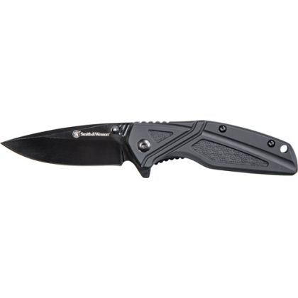 S&W KNIFE BLACK RUBBER 3" BLK OXIDE BLADE W/POCKET CLIP