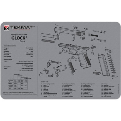 TEKMAT ARMORERS BENCH MAT 11"x17" FOR GLOCK G4 GREY