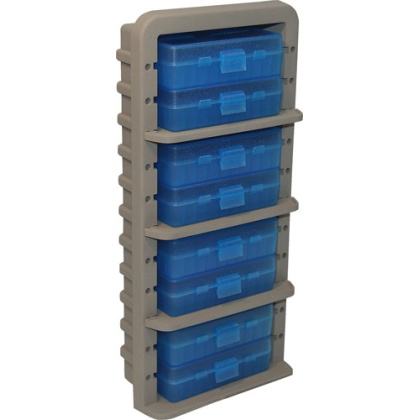 MTM AMMO RACK W/ 8 P509M 50RND FLIP TOP BOXES CLR BLUE/DK ETH