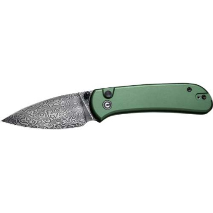 CIVIVI KNIFE QUBIT 2.98" GREEN/DAMASCUS BUTTON LOCK<