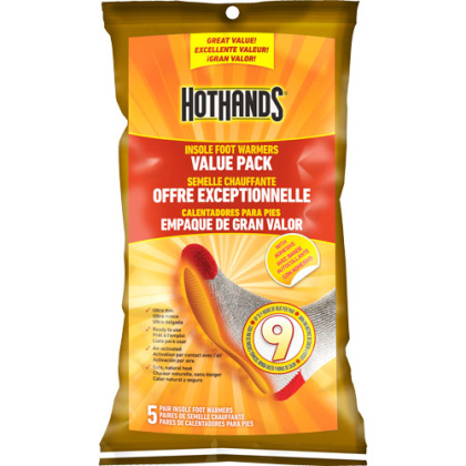 HOTHANDS INSOLE FOOT WARMER 5 PAIRS PER BAG 9 HOUR W/ADHSV